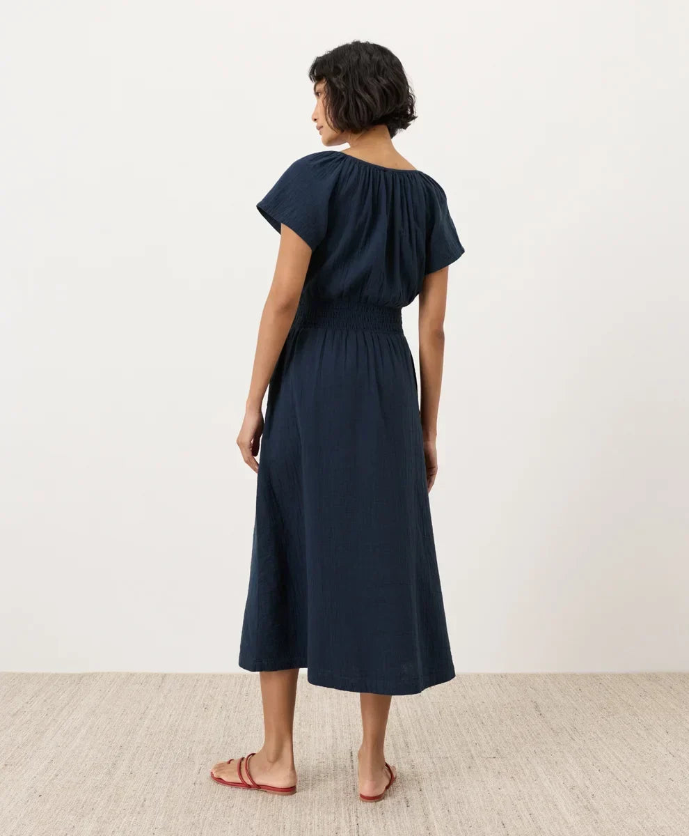 coastal double gauze boho midi dress